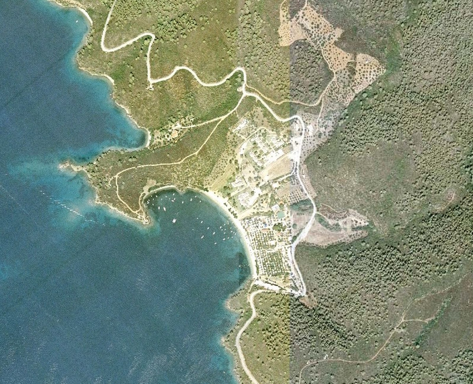 Aerial view of the Agia Kyriaki bay, the beach and the headlands